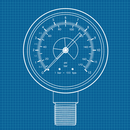 Gauge. Manometer icon. illustration on blueprint backgroundのイラスト素材