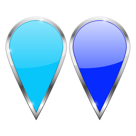 Location pin. Blue and turquoise icons with chrome frame. Vector illustration isolated on white backgroundのイラスト素材