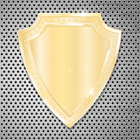 Golden shield on perforated background.のイラスト素材