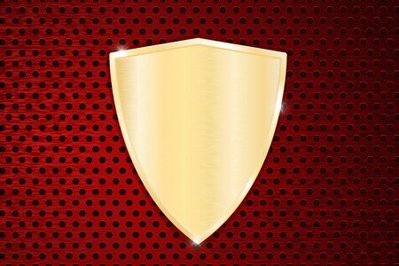 Golden shield on red perforated background.のイラスト素材