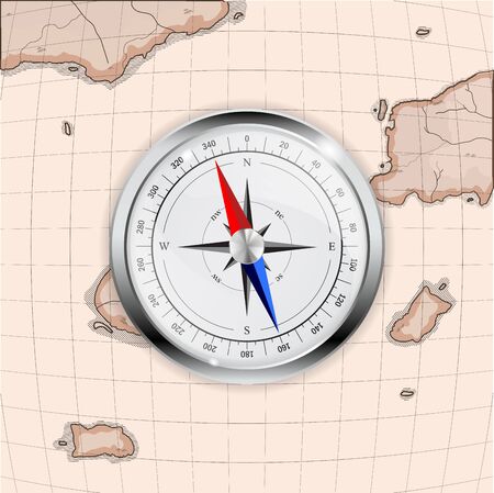 Modern compass on old map imitationのイラスト素材