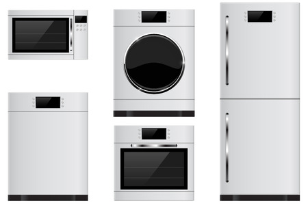 Household appliances - refrigerator, oven, microwave, dishwasher, washing machineのイラスト素材