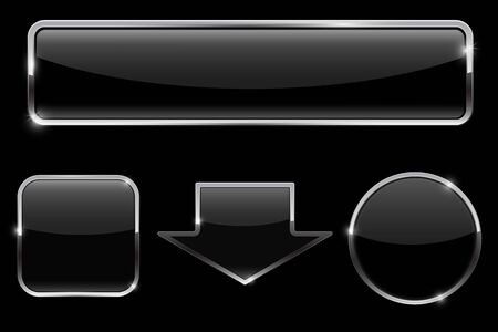 Buttons set. Black icons on black backgroundのイラスト素材