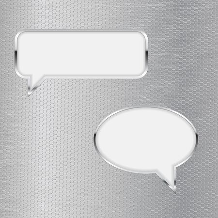 Speech bubbles. Communication symbol on metal perforated backgroundのイラスト素材