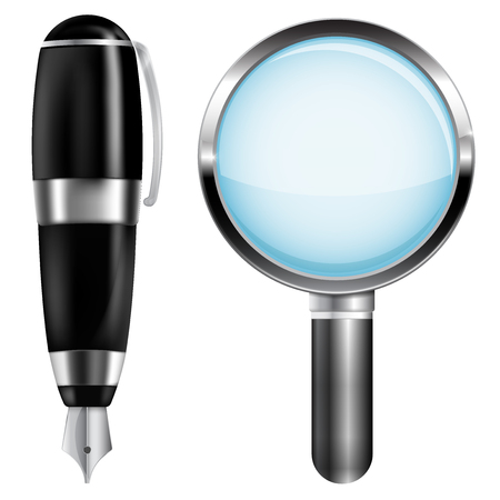 Fountain pen and magnifying glassのイラスト素材
