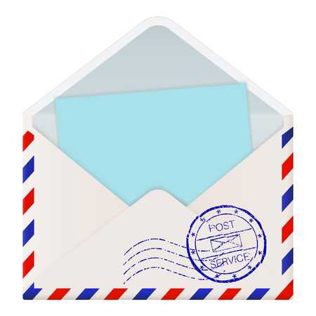Open international mail envelope with blue paper insideのイラスト素材