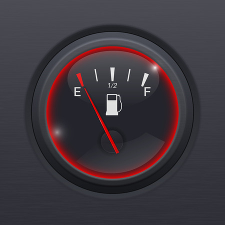 Fuel gauge. Black car dashboard equipment on black matted backgroundのイラスト素材