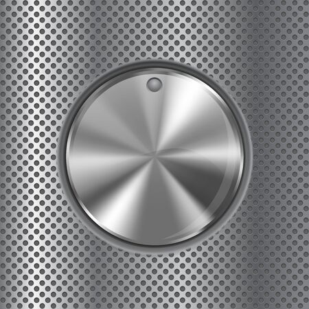 Round knob switch. Metal button on perforated backgroundのイラスト素材