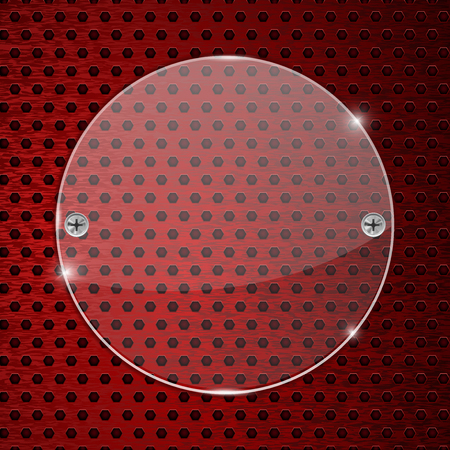 Round glass transparent plate on red perforated backgroundのイラスト素材