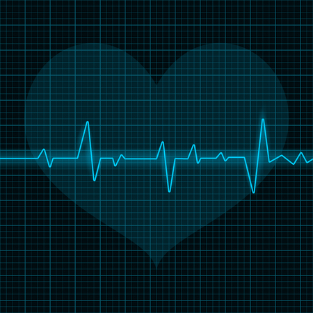 Electrocardiogram. Blue waves with heart symbolのイラスト素材