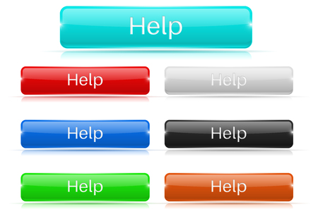 HELP buttons. Glass rectangular 3d iconsのイラスト素材