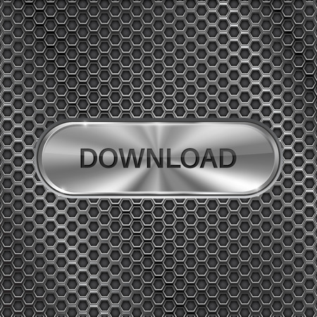 Download button. Metal oval button on perforated backgroundのイラスト素材