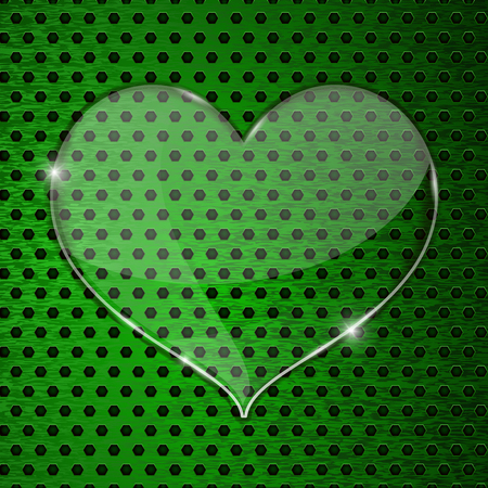 Heart transparent plate on green perforated backgroundのイラスト素材