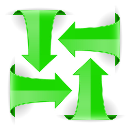 Green arrows. Set of curved web icons. Vector 3d illustration isolated on white backgroundのイラスト素材