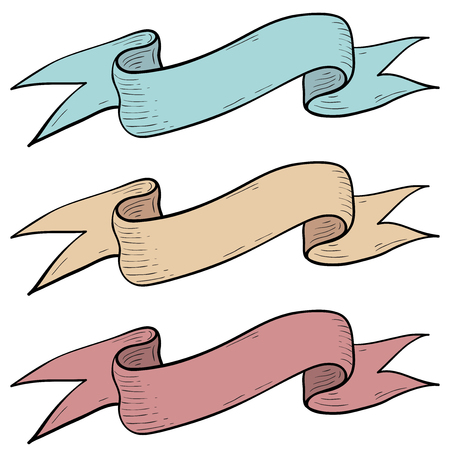 Colored ribbon banner. Hand drawn sketchのイラスト素材
