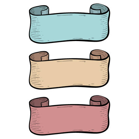 Colored ribbon scroll. Hand drawn sketchのイラスト素材