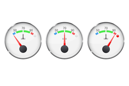 Car engine temperature gauge. Cold, Normal and Overheated. With metal frameのイラスト素材