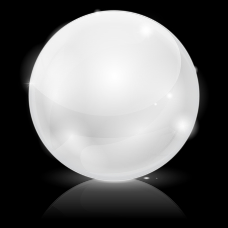 White glass ball with reflection on black backgroundのイラスト素材