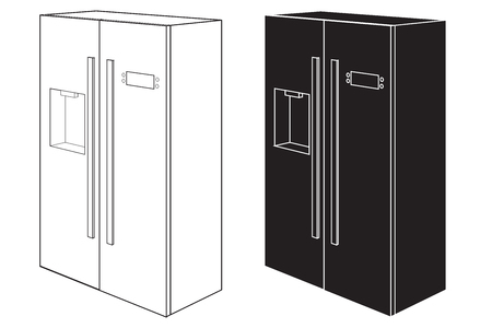 Refrigerator. Two-door. Black and white icon.のイラスト素材