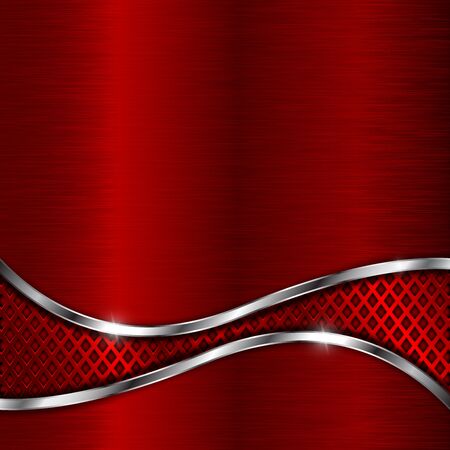 Red metal brushed background with perforated wave elementのイラスト素材