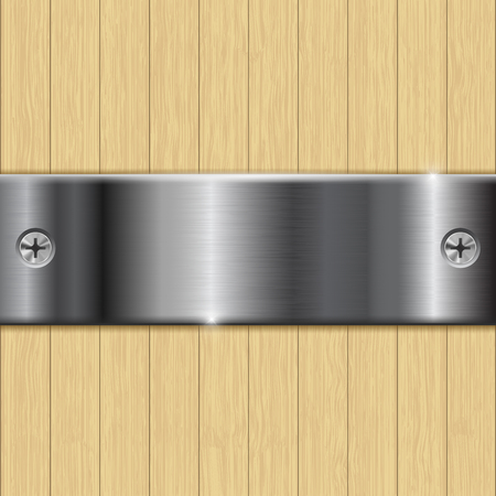 Wooden background with stainless steel plateのイラスト素材