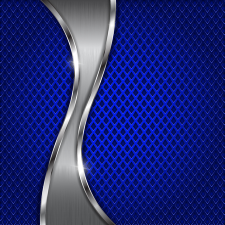 Blue metal perforated background with steel wave element and diamond shape holes.のイラスト素材