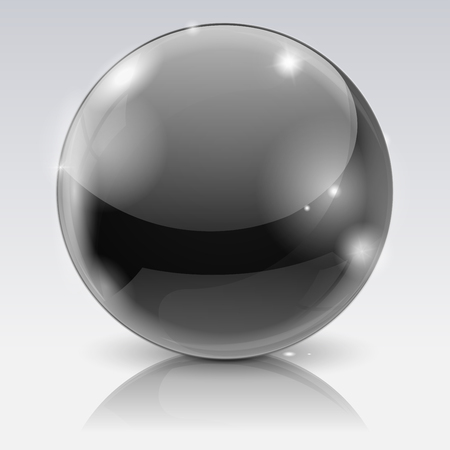 Black glass ball. 3d shiny sphere. Vector 3d illustration on light gray backgroundのイラスト素材