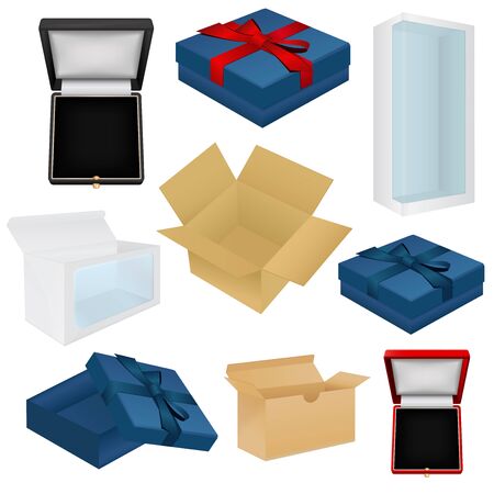 Set of boxes - gift, jewelry, wrap, cardboard box. Vector illustration isolated on white backgroundのイラスト素材