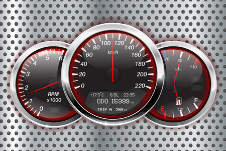 Speedometer, tachometer, fuel and temperature gaugeのイラスト素材