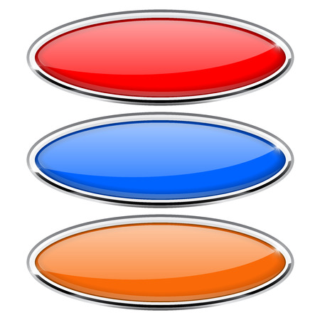 Oval glass buttons with metal frame. Colored set illustration.のイラスト素材