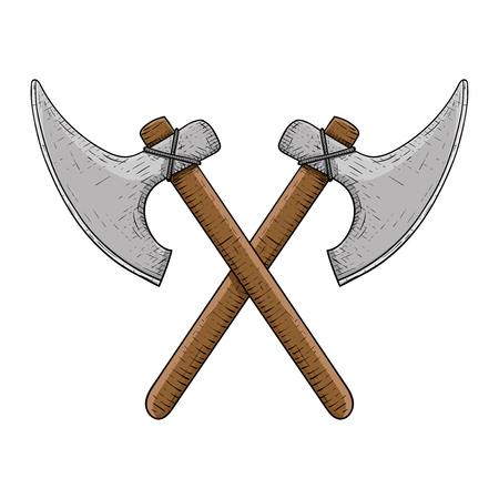 Viking axes. Colored hand drawn sketchのイラスト素材