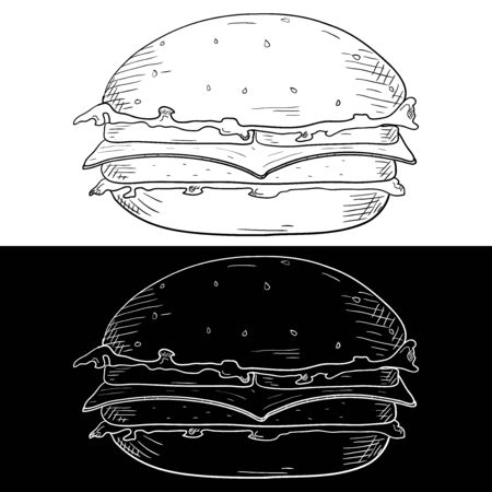 Cheeseburger Hand drawn sketchのイラスト素材