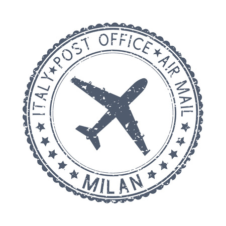 Postmark Milan, Italy. Black postal element with airplane iconのイラスト素材