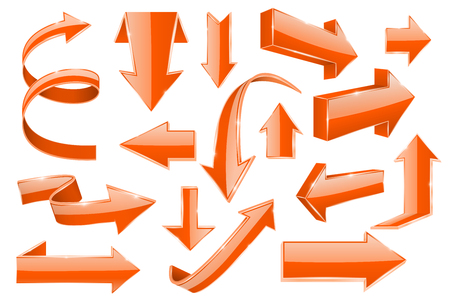 Orange arrows. Set of shiny 3d iconsのイラスト素材