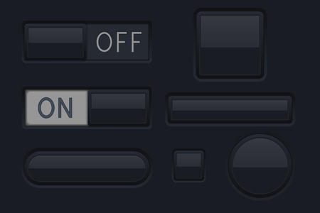 Black interface buttons. Round and square set of icons. Vector 3d illustrationのイラスト素材