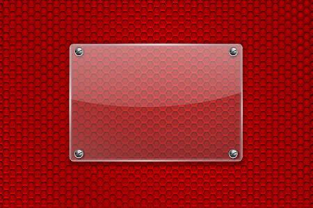 Transparent glass plate on red perforated background vector 3d illustration.のイラスト素材