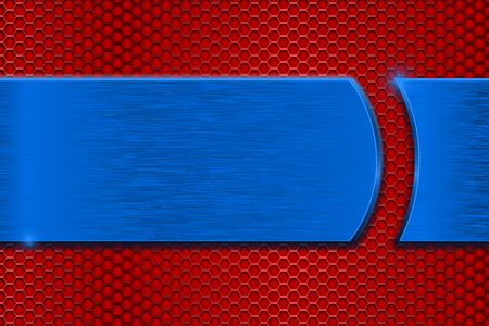 Blue metal plate on red perforated background. Vector 3d illustrationのイラスト素材