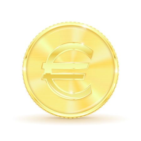 Euro golden coin. Vector 3d illustration isolated on white backgroundのイラスト素材