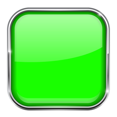 Green square button. Shiny 3d icon with metal frameのイラスト素材