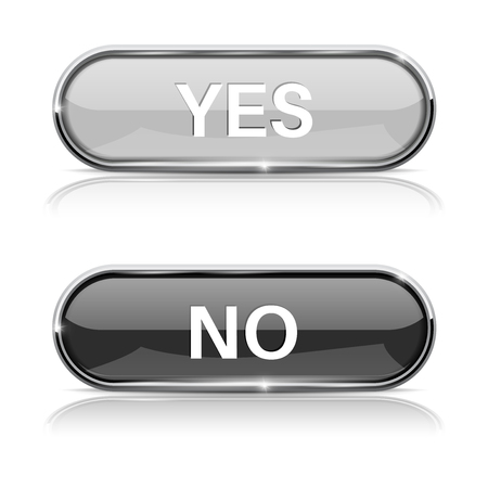 Yes and No buttons. Shiny oval web icons. Vector 3d illustration isolated on white backgroundのイラスト素材