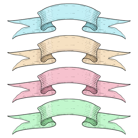 Colored ribbon banners. Blue, brown, pink and greenのイラスト素材
