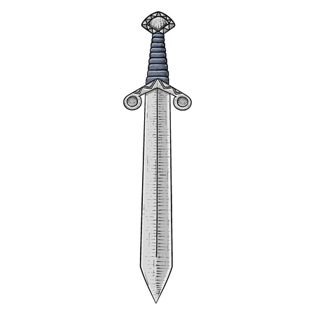 Metal sword, an Old medieval weapon. Hand drawn sketchのイラスト素材