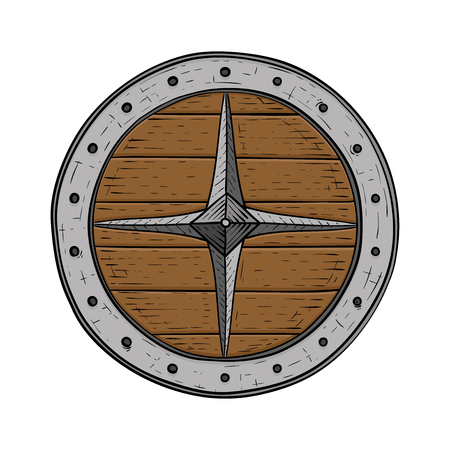 Viking round shield. Colored hand drawn sketchのイラスト素材