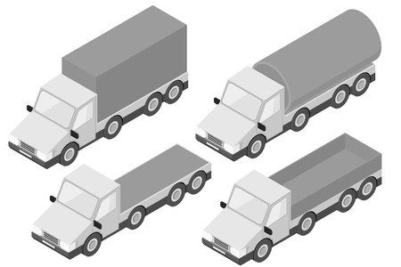 Trucks. Collection of gray isometric vehiclesのイラスト素材