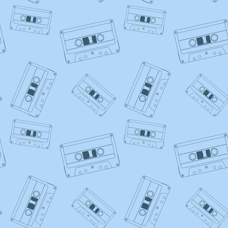 Audio tape cassette. Blue seamless patternのイラスト素材