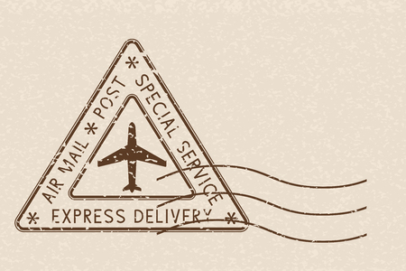 Air mail triangle postmark Express Delivery. Brown postmark on beige backgroundのイラスト素材
