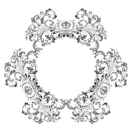 Floral vintage frame. Black decorative ornament isolated on white backgroundのイラスト素材