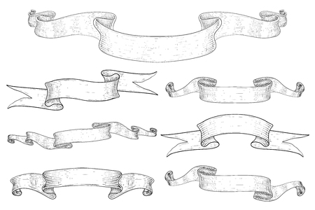 Ribbon banners. Collection of hand drawn sketchesのイラスト素材