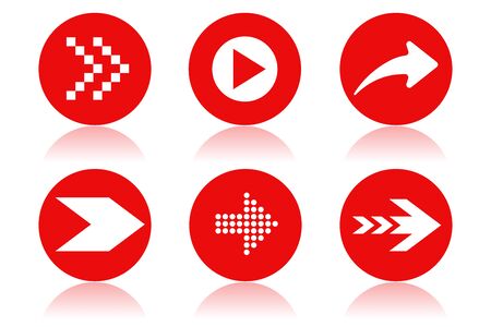 Red arrow icons. Round icons with reflection. Vector illustration