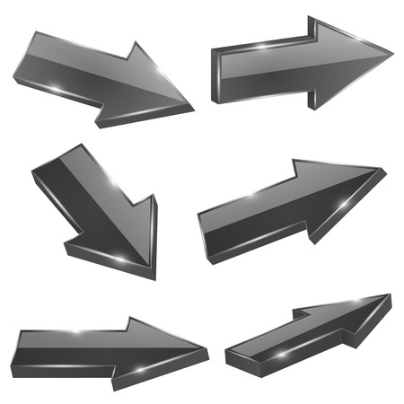 Black arrows set. Shiny straight 3d iconsのイラスト素材